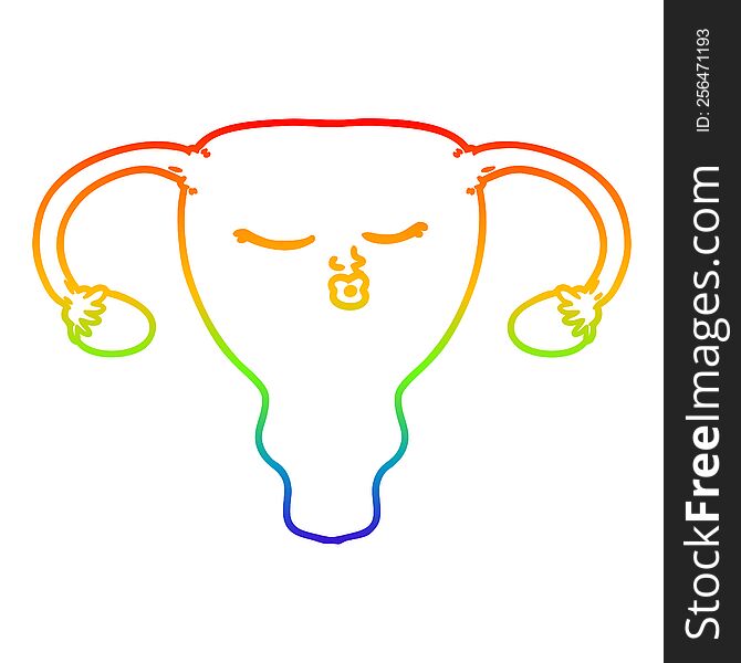 rainbow gradient line drawing of a cartoon uterus