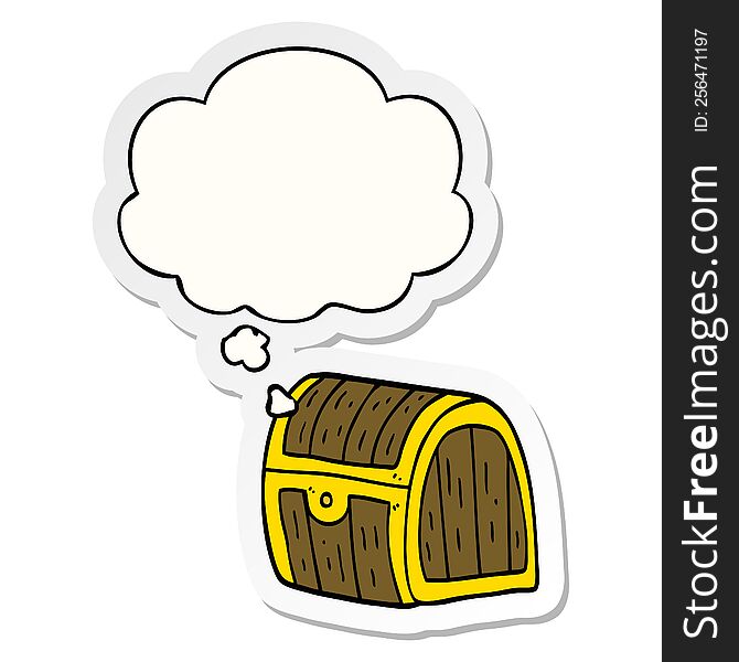 cartoon treasure chest with thought bubble as a printed sticker