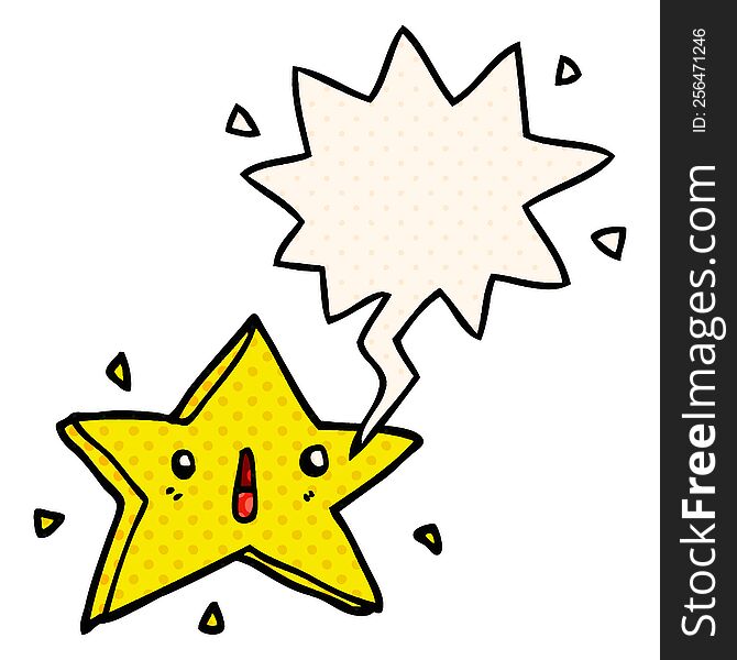 cute cartoon star with speech bubble in comic book style