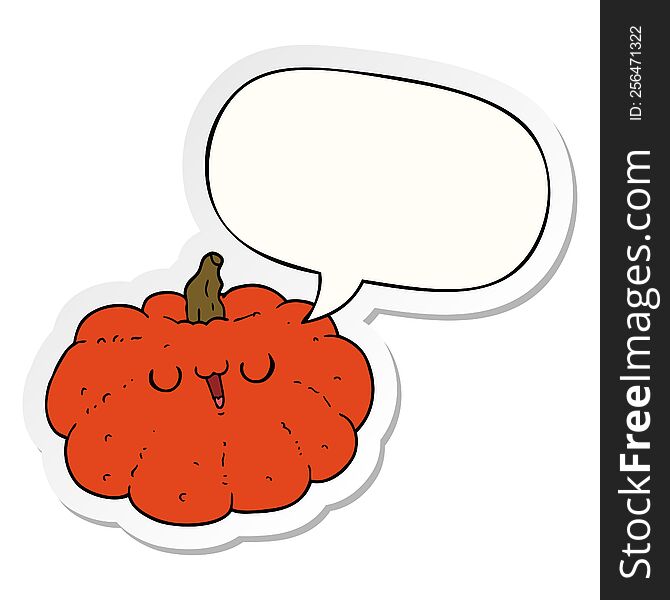 Happy Cartoon Pumpkin And Speech Bubble Sticker
