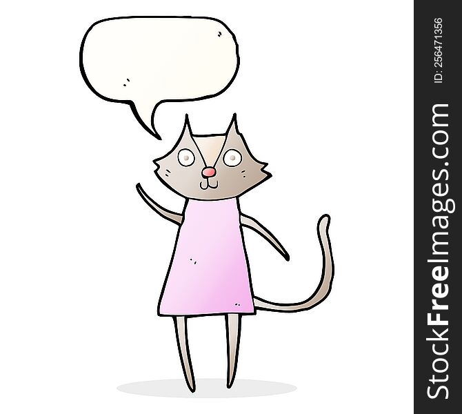 Cute Cartoon Cat Waving With Speech Bubble