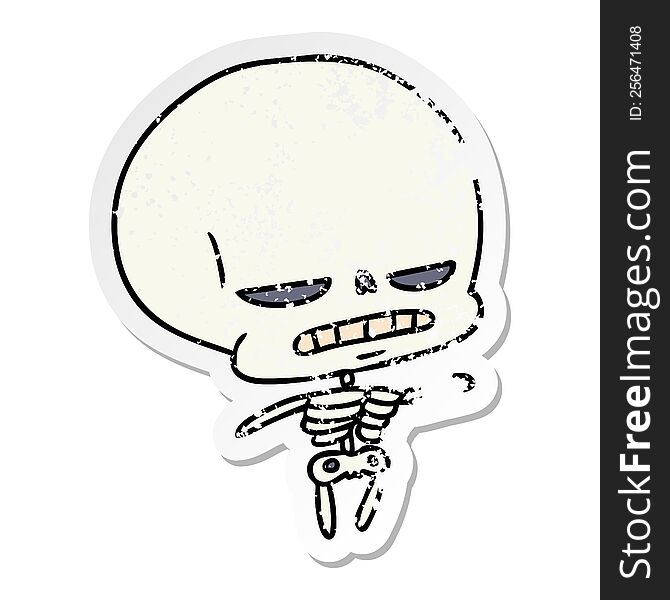 Distressed Sticker Cartoon Of Spooky Kawaii Skeleton