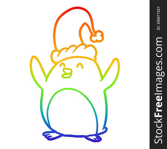 Rainbow Gradient Line Drawing Happy Christmas Penguin