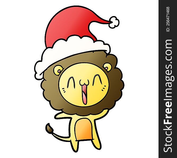Happy Gradient Cartoon Of A Lion Wearing Santa Hat