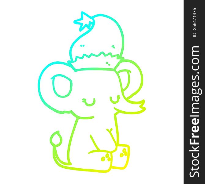 Cold Gradient Line Drawing Cute Christmas Elephant
