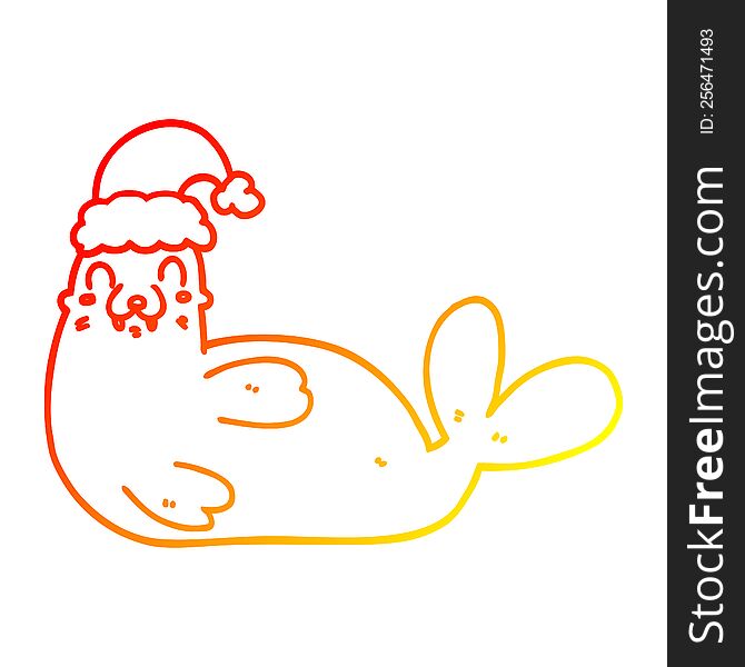 Warm Gradient Line Drawing Cartoon Christmas Walrus