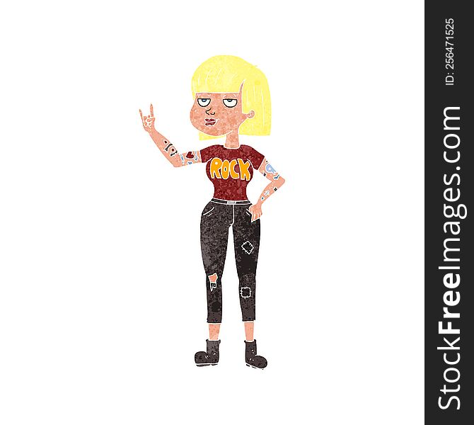 freehand retro cartoon rock girl