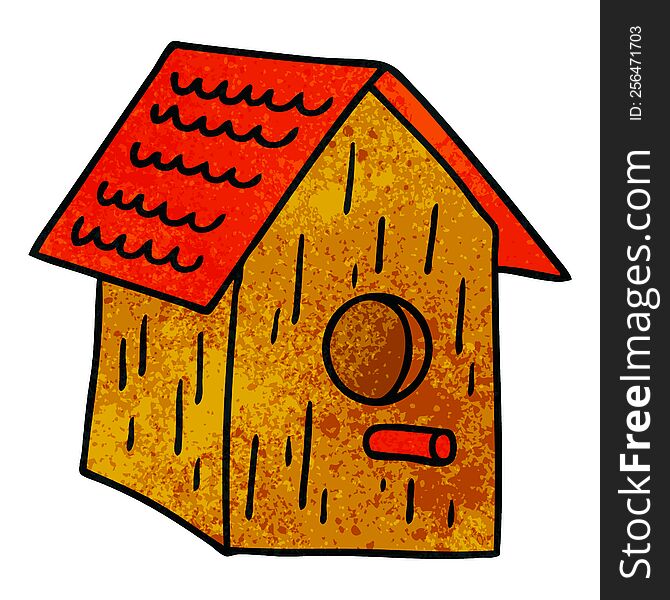 hand drawn textured cartoon doodle of a wooden bird house