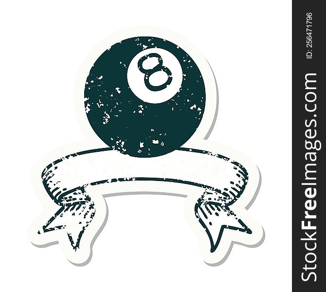 Grunge Sticker With Banner Of A 8 Ball