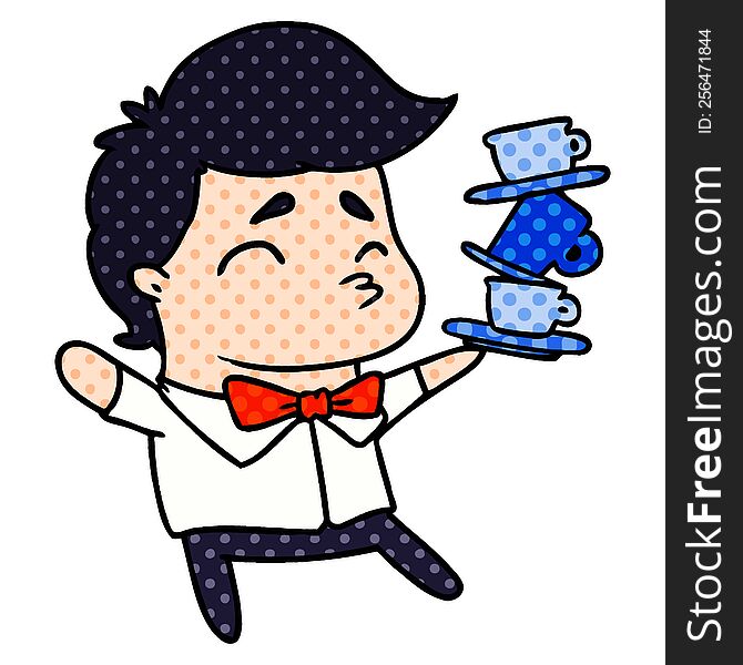 Cartoon Of A Kawaii Cute Waiter