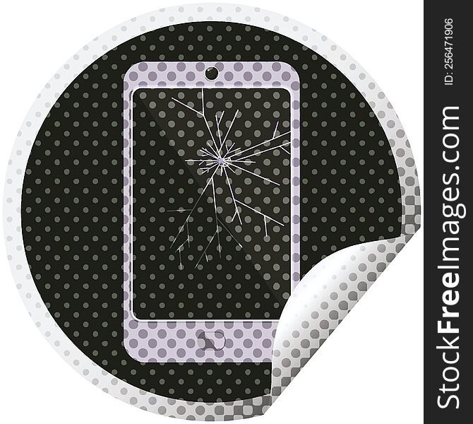 Cracked Screen Cell Phone Graphic Circular Sticker