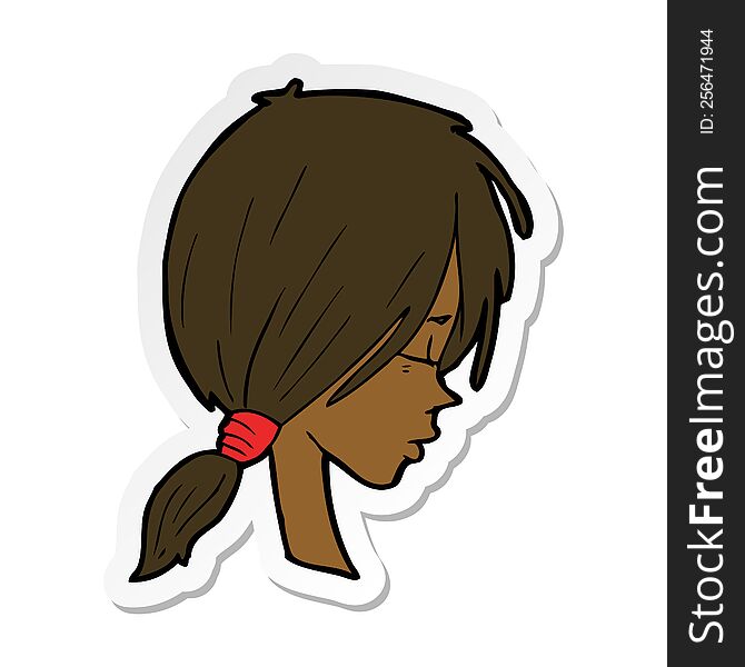 Sticker Of A Cartoon Girl Looking Thoughtful