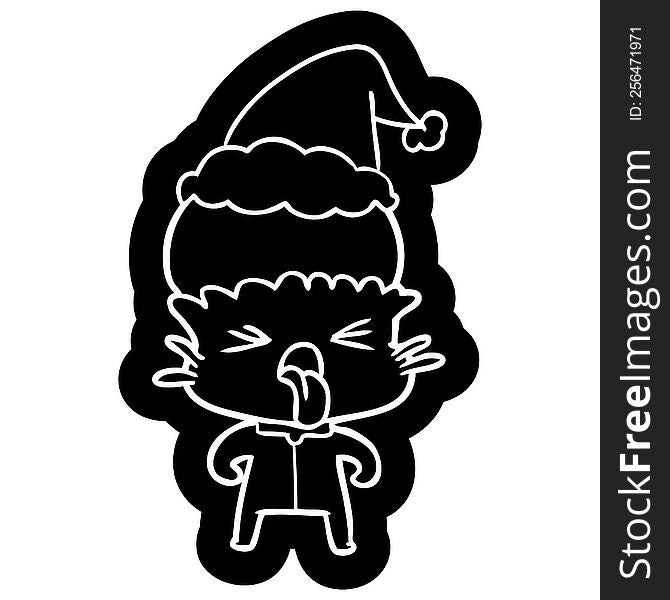 Weird Cartoon Icon Of A Alien Wearing Santa Hat