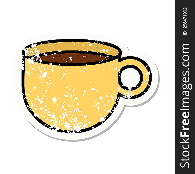 distressed sticker tattoo in traditional style of cup of coffee. distressed sticker tattoo in traditional style of cup of coffee