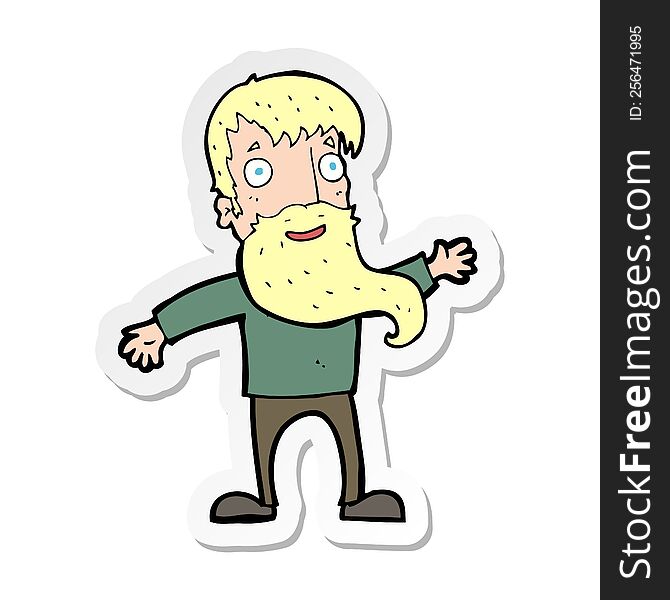 Sticker Of A Cartoon Man With Beard Waving
