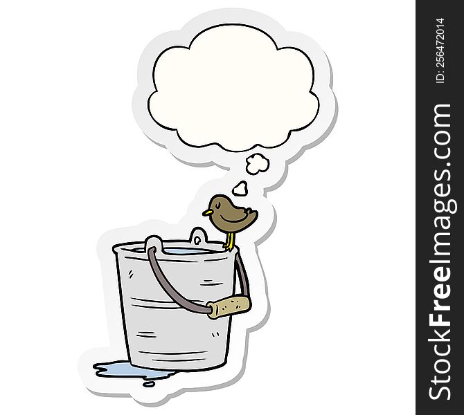 Cartoon Bucket Of Water And Thought Bubble As A Printed Sticker