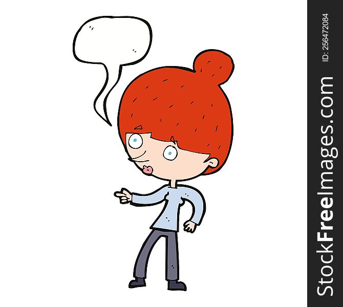 Cartoon Woman Pointing With Speech Bubble