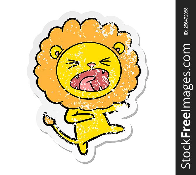 Distressed Sticker Of A Cartoon Angry Lion