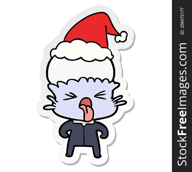 Weird Sticker Cartoon Of A Alien Wearing Santa Hat