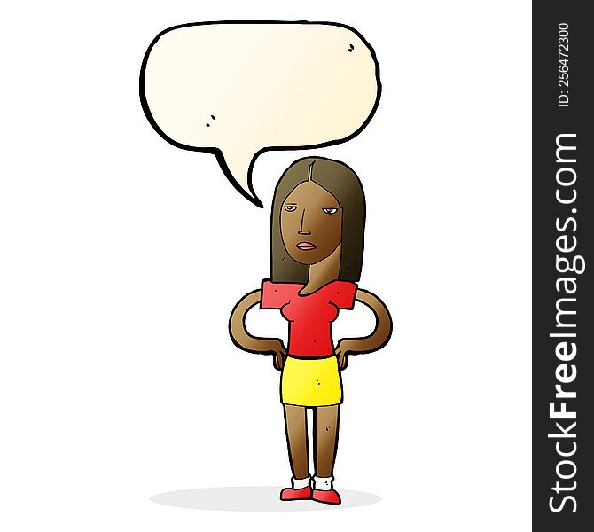 Cartoon Woman With Hands On Hips With Speech Bubble