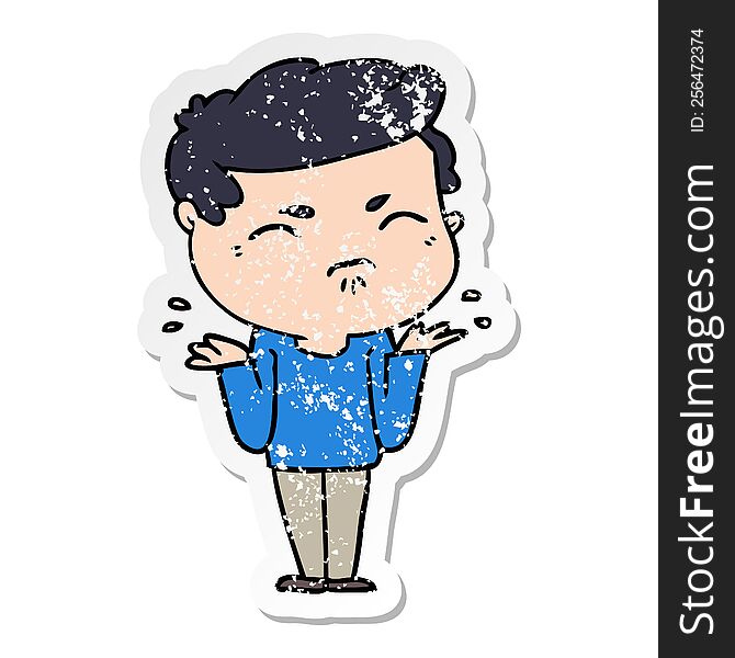Distressed Sticker Of A Cartoon Annoyed Man