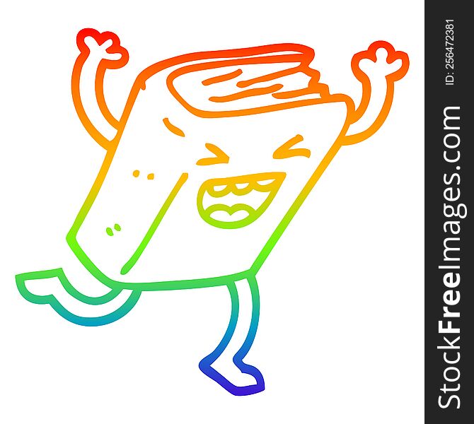 rainbow gradient line drawing of a cartoon dancing book