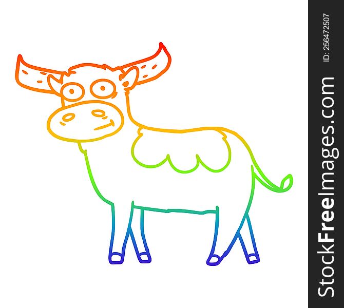 rainbow gradient line drawing of a cartoon bull
