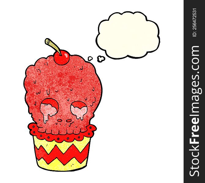 Spooky Skull Cupcake Cartoon With Thought Bubble