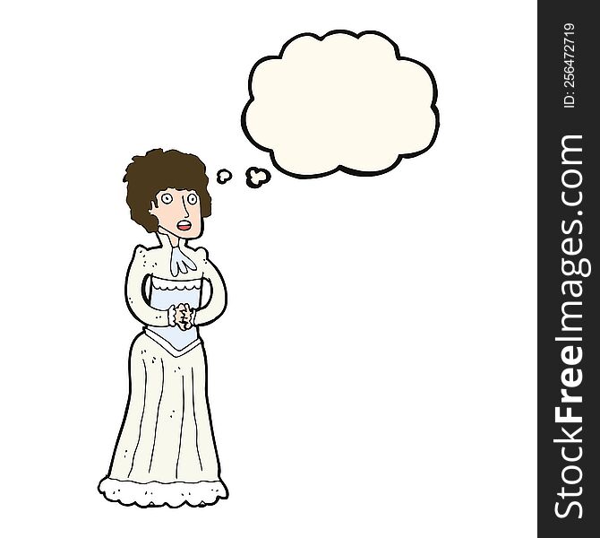 cartoon shocked victorian woman with thought bubble