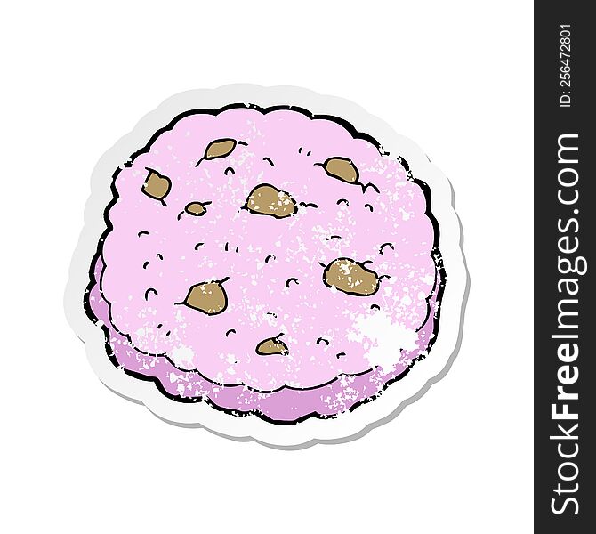 retro distressed sticker of a pink cookie cartoon