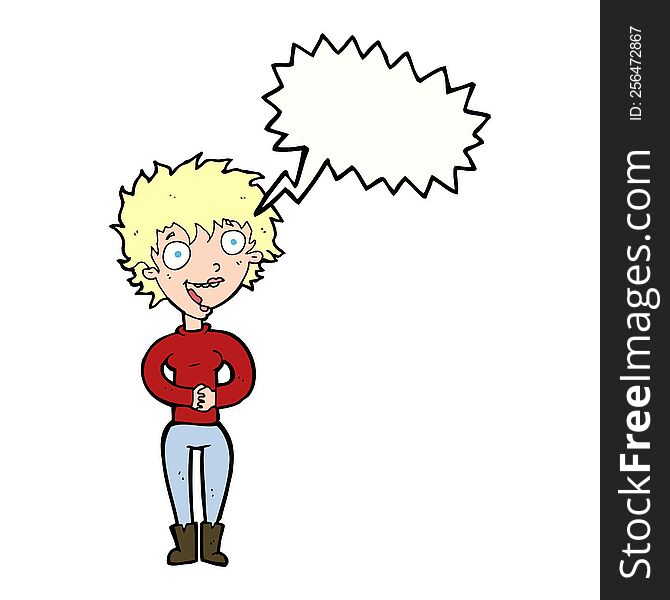 cartoon crazy excited woman with speech bubble
