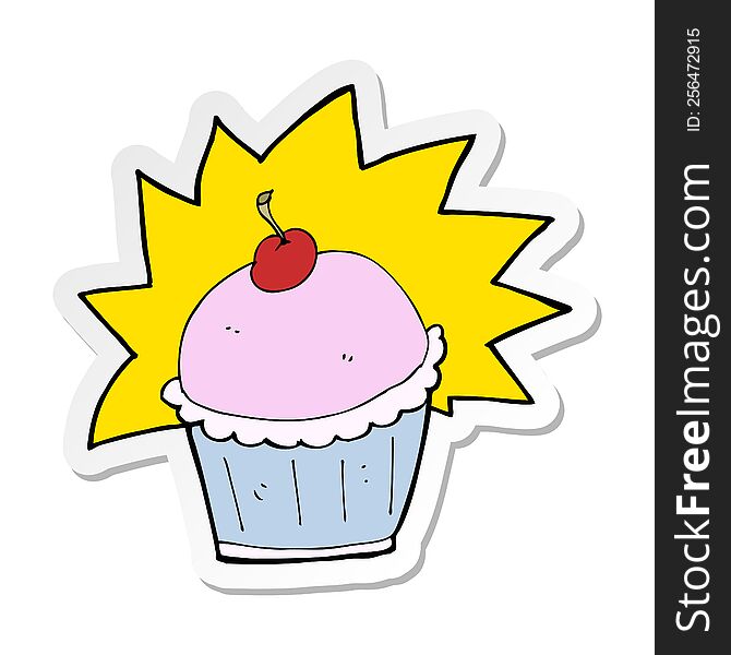 Sticker Of A Cartoon Cupcake