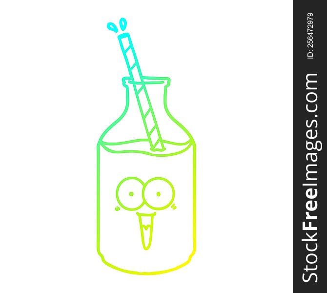 cold gradient line drawing of a happy carton milk bottle with straw