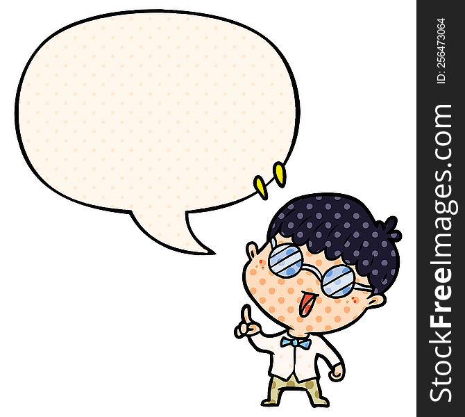 Cartoon Clever Boy And Idea And Speech Bubble In Comic Book Style