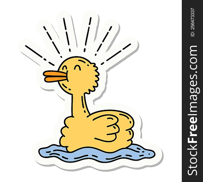 Sticker Of Tattoo Style Swimming Duck