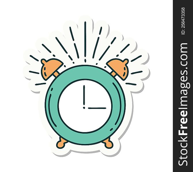 sticker of a tattoo style ringing alarm clock