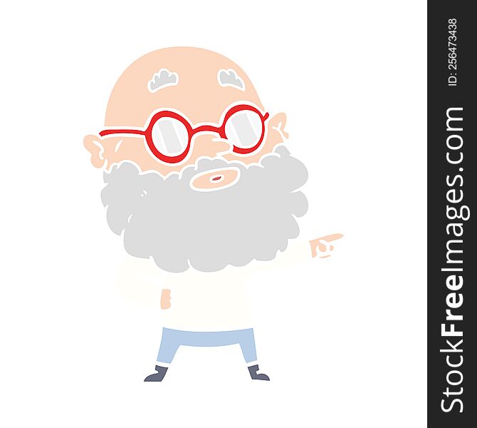 flat color style cartoon curious man with beard and glasses