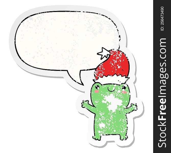 cute christmas frog and speech bubble distressed sticker