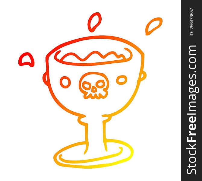 warm gradient line drawing of a spooky cartoon goblet of blood