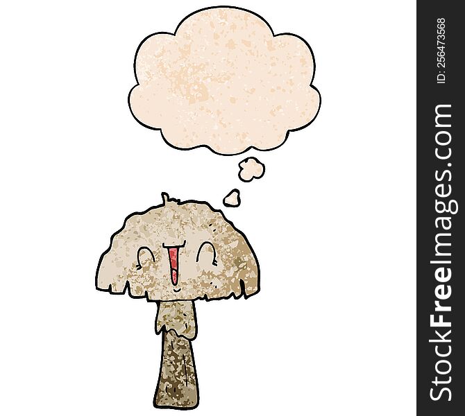 Cartoon Mushroom And Thought Bubble In Grunge Texture Pattern Style