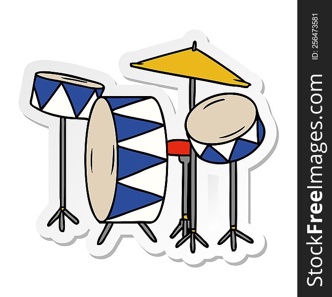 hand drawn sticker cartoon doodle of a drum kit