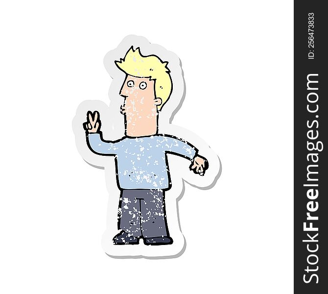 retro distressed sticker of a cartoon man signalling with hand