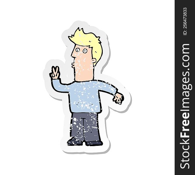 Retro Distressed Sticker Of A Cartoon Man Signalling With Hand