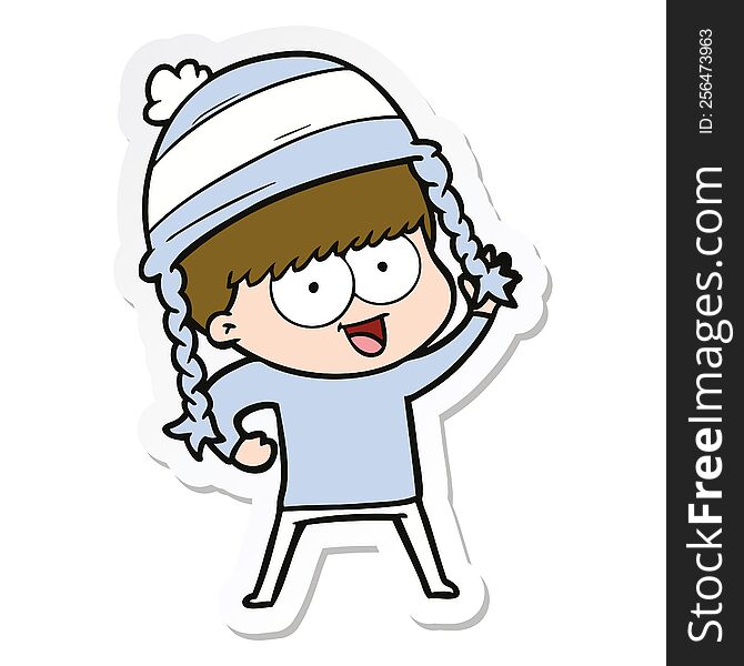 sticker of a happy cartoon boy wearing hat