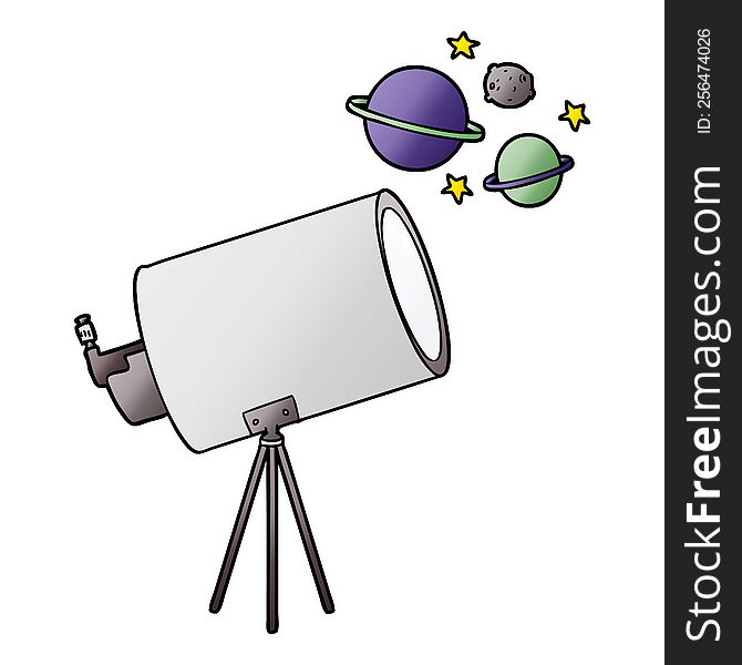 cartoon telescope looking at planets. cartoon telescope looking at planets