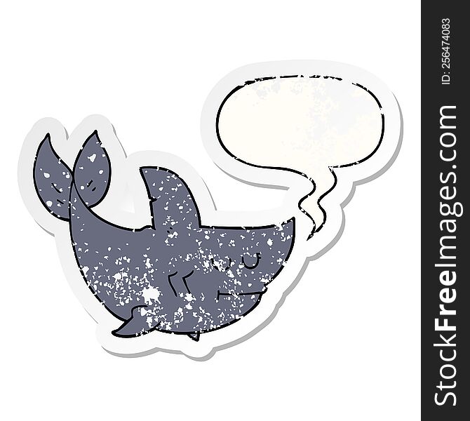 Cartoon Shark And Speech Bubble Distressed Sticker