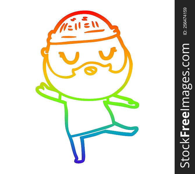 rainbow gradient line drawing of a cute cartoon man with beard