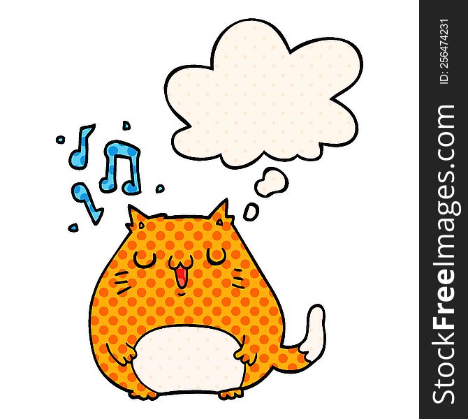 cartoon cat singing with thought bubble in comic book style