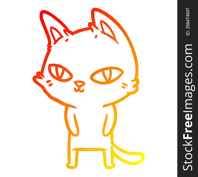 warm gradient line drawing of a cartoon cat with bright eyes