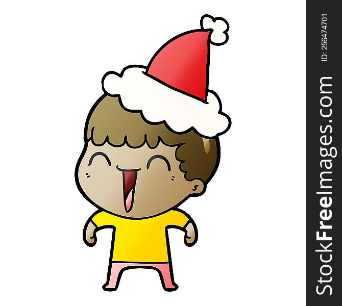 Gradient Cartoon Of A Happy Man Wearing Santa Hat